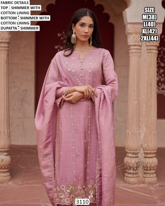 Shimmer Fabric Embroidered Straight-Cut Salwar Suit In Gorgeous Baby Pink Colour!