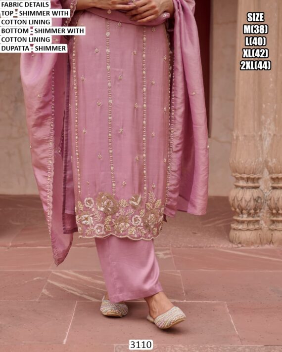 Shimmer Fabric Embroidered Straight-Cut Salwar Suit In Gorgeous Baby Pink Colour!