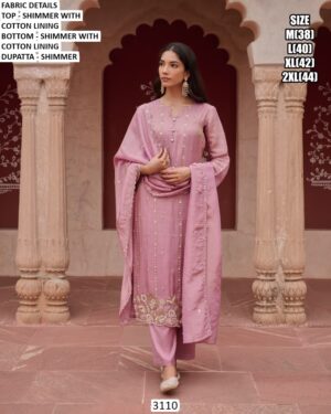 Shimmer Fabric Embroidered Straight-Cut Salwar Suit In Gorgeous Baby Pink Colour!