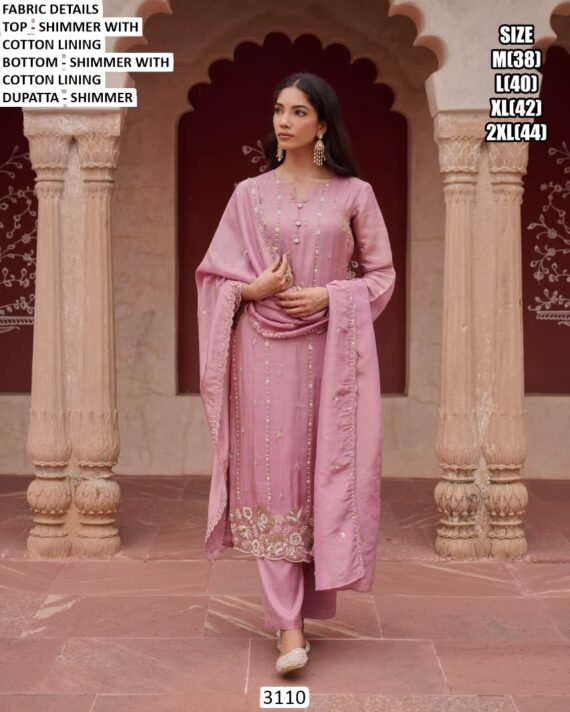 Shimmer Fabric Embroidered Straight-Cut Salwar Suit In Gorgeous Baby Pink Colour!
