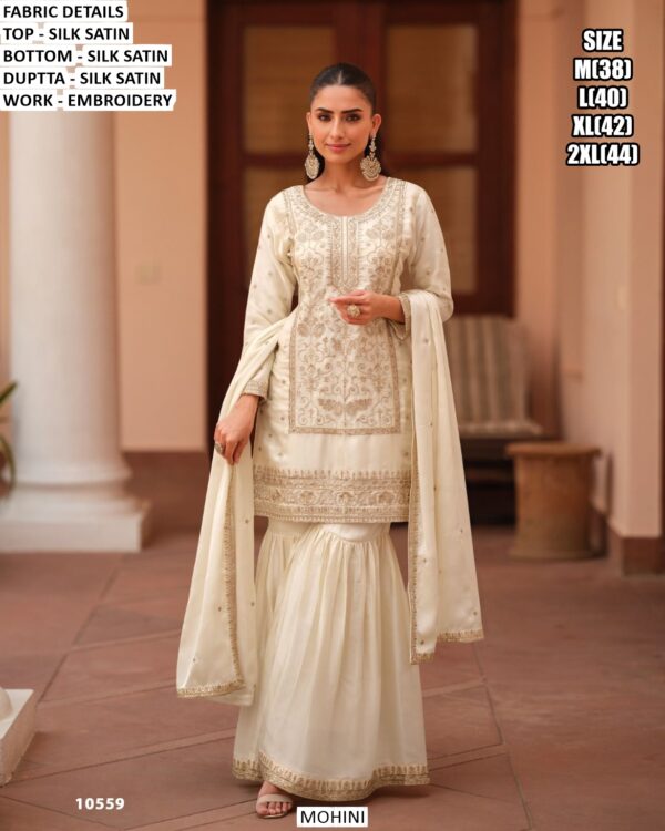 Shop Our New Readymade Satin Silk Stunning Embroidered Sharara Style Pakistani Wedding Suits
