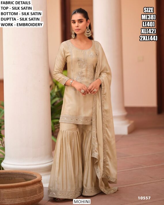 Shop Our New Readymade Satin Silk Stunning Embroidered Sharara Style Pakistani Wedding Suits