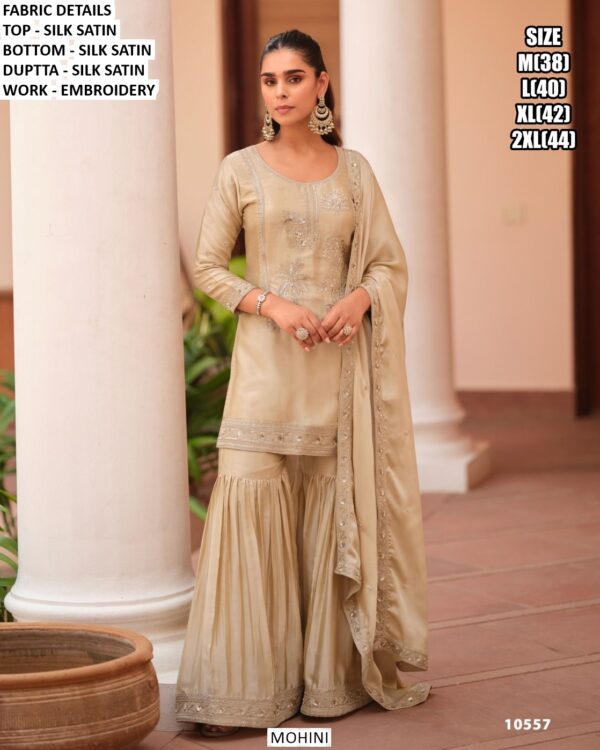 Shop Our New Readymade Satin Silk Stunning Embroidered Sharara Style Pakistani Wedding Suits