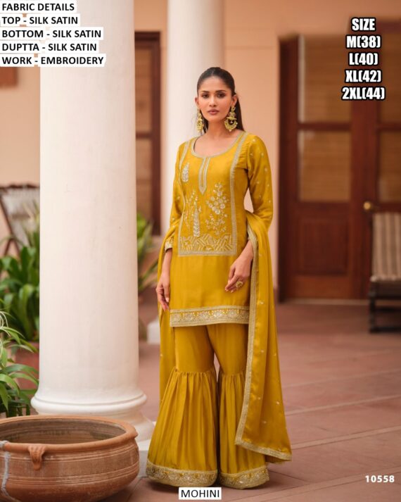 Shop Our New Readymade Satin Silk Stunning Embroidered Sharara Style Pakistani Wedding Suits