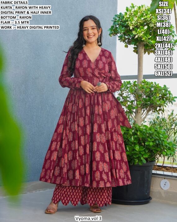 Casual Wear Heavy Digital Printed Rayon Anarkali Style Long Kurti Dress Collection 2025