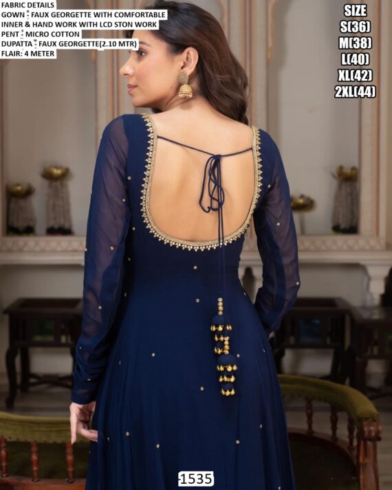 Delightful Midnight Blue Coloured Party Wear Faux Georgette Readymade Anarkali Suit