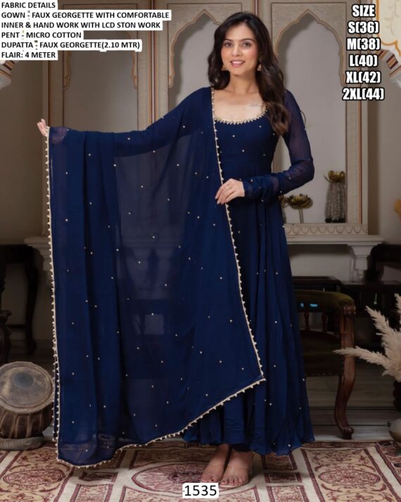 Delightful Midnight Blue Coloured Party Wear Faux Georgette Readymade Anarkali Suit