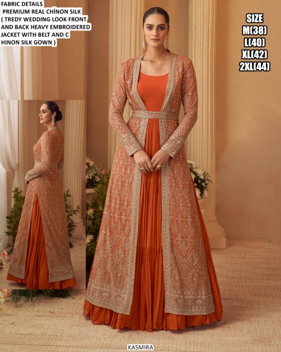 Exquisite Indo-western Style Chinon Silk Gowns, Featuring Dazzling Embroidery (4 Piece Catalogue)