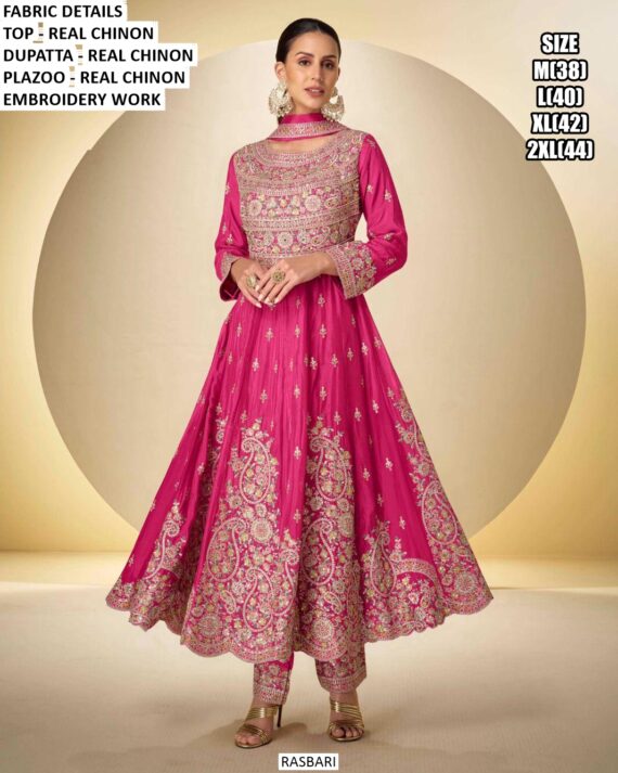 Pure Chinon All Over Embroidery Work Beautiful Festive Wear Salwar Suit Sets