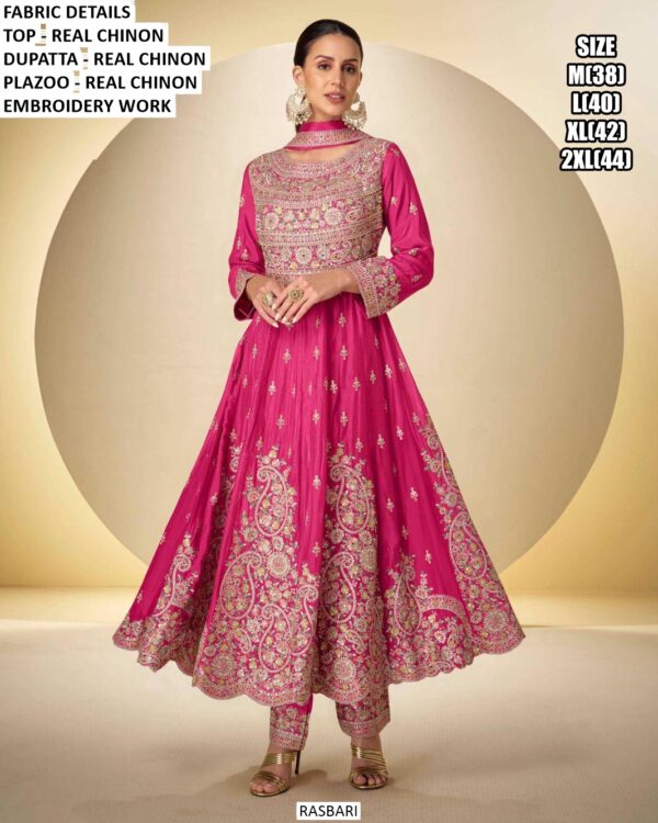 Pure Chinon All Over Embroidery Work Beautiful Festive Wear Salwar Suit Sets