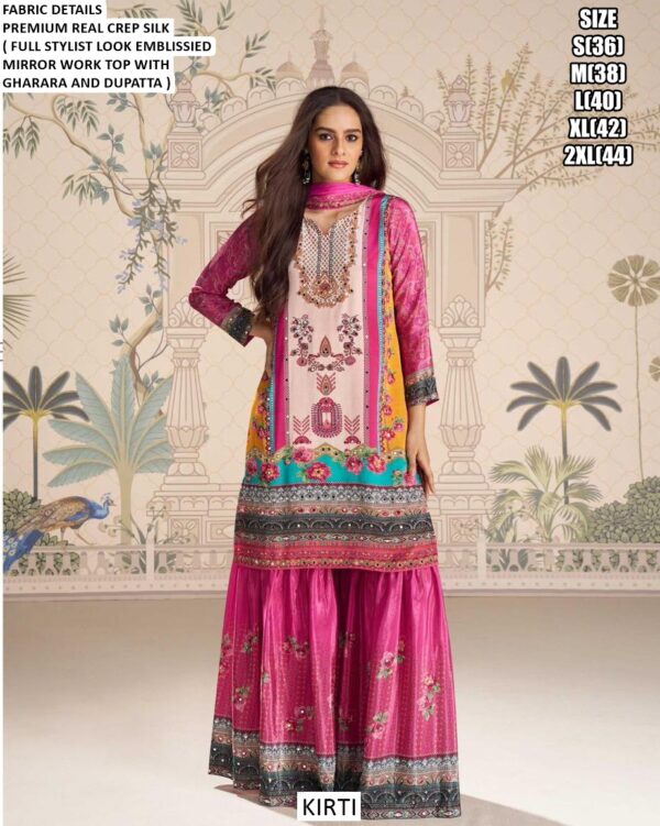 Premium Crepe Silk Embelished With Mirror Work Wedding Wear Gharara Suits In Different Five Designs