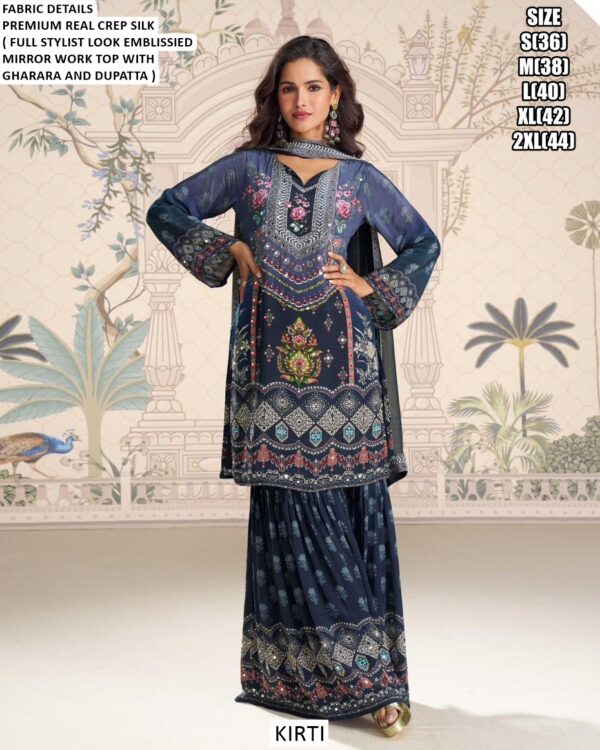 Premium Crepe Silk Embelished With Mirror Work Wedding Wear Gharara Suits In Different Five Designs