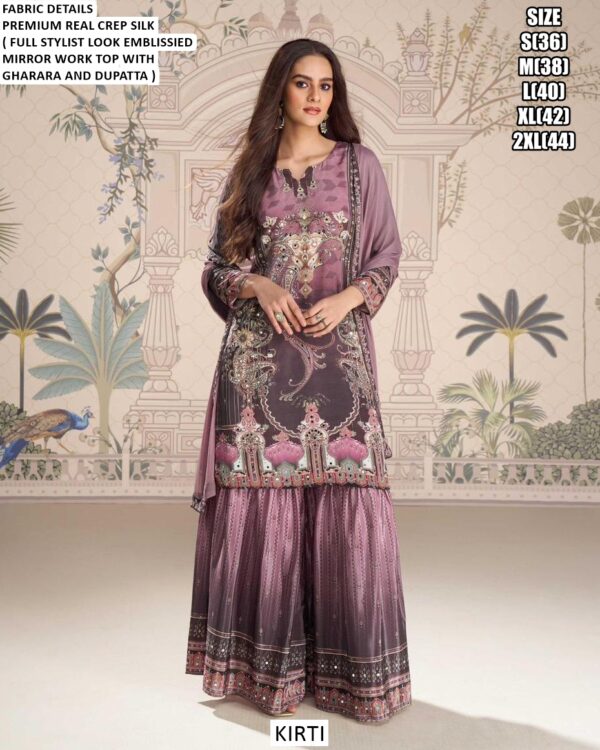 Premium Crepe Silk Embelished With Mirror Work Wedding Wear Gharara Suits In Different Five Designs
