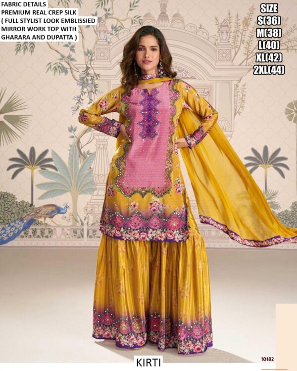 Premium Crepe Silk Embelished With Mirror Work Wedding Wear Gharara Suits In Different Five Designs