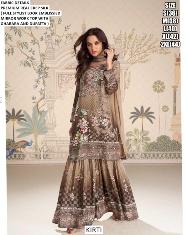 Premium Crepe Silk Embelished With Mirror Work Wedding Wear Gharara Suits In Different Five Designs