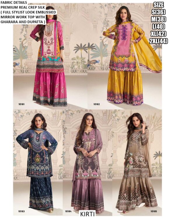 Premium Crepe Silk Embelished With Mirror Work Wedding Wear Gharara Suits In Different Five Designs