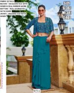 Georgette Dhoti Skirt With Mirror Work Jacquard Silk Crop Top And Jacket (Party Wear Indo-Western Dress)