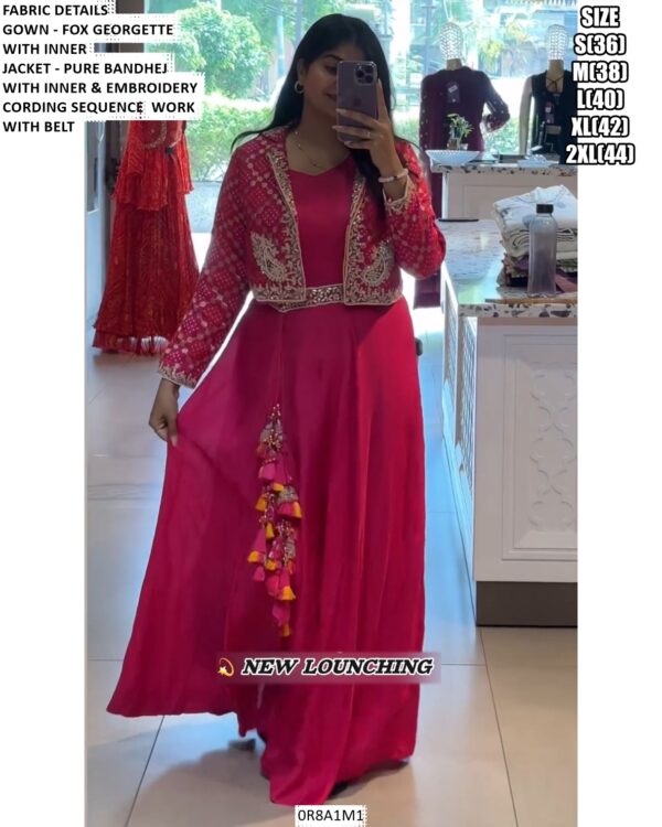Faux Georgette Plain Gown With Bandhani Printed Jacket Set In Two Amazing Colours!