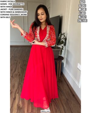 Faux Georgette Plain Gown With Bandhani Printed Jacket Set In Two Amazing Colours!