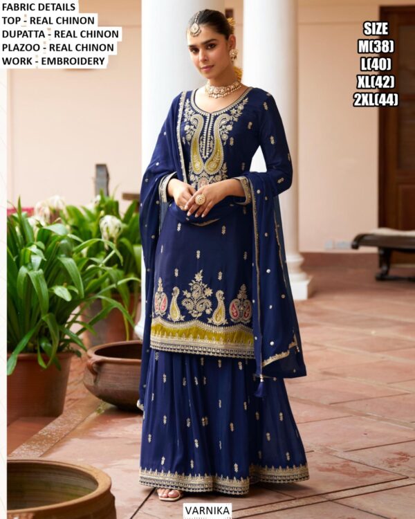 Brighten Your Wedding Look With This Traditional Embroidered Real Chinon Plazo Suits