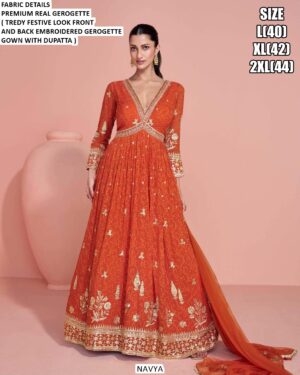 Embrace Luxury With This Georgette Wedding Wear Gown Featuring Embroidery Work