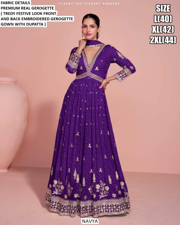 Embrace Luxury With This Georgette Wedding Wear Gown Featuring Embroidery Work
