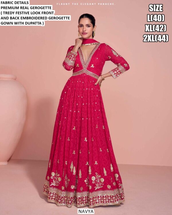 Embrace Luxury With This Georgette Wedding Wear Gown Featuring Embroidery Work