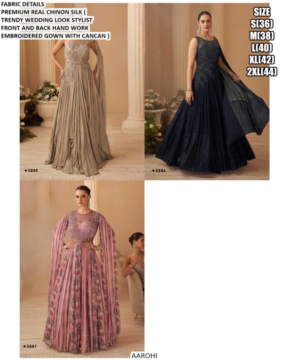 Fully Stitch Chinon Silk Exclusive Evening Party Or Wedding Reception Wear Indo-Western Gowns