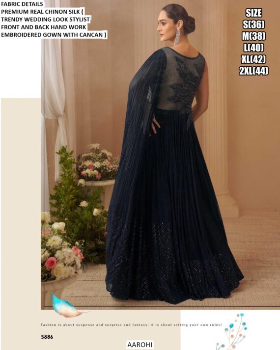 Fully Stitch Chinon Silk Exclusive Evening Party Or Wedding Reception Wear Indo-Western Gowns
