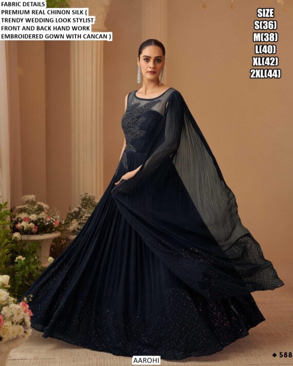 Fully Stitch Chinon Silk Exclusive Evening Party Or Wedding Reception Wear Indo-Western Gowns