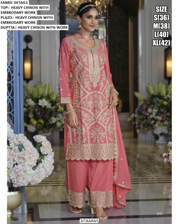 Heavy Chinon Embroidered Wedding Special Plazo Pant Salwar Kameez Suits