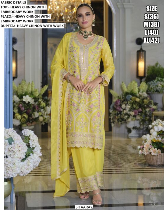 Heavy Chinon Embroidered Wedding Special Plazo Pant Salwar Kameez Suits