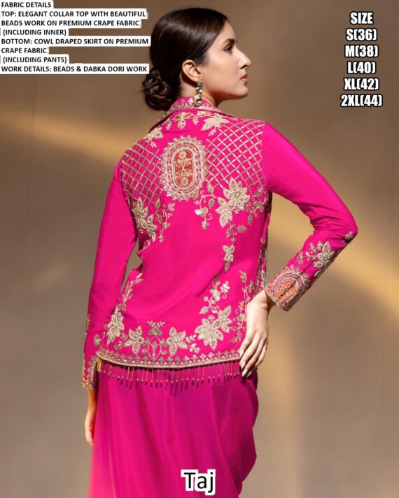 Cocktail Events Wear Premium Crepe Beautiful Beads Work Readymade Drape Suits