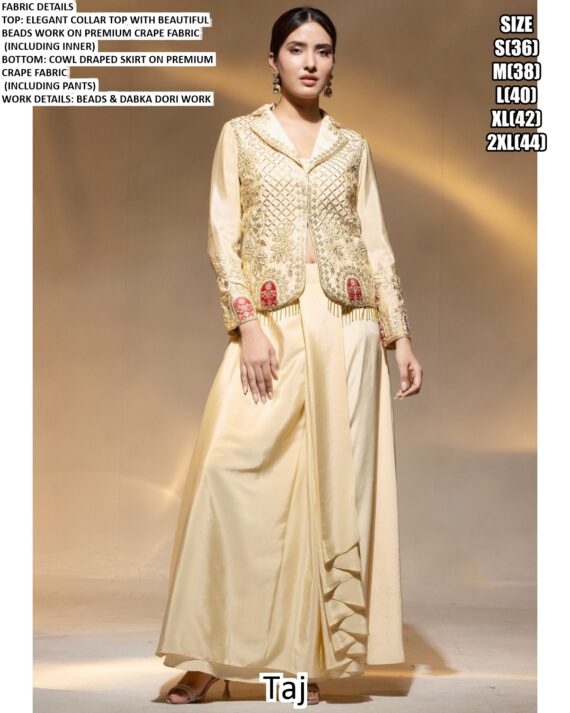 Cocktail Events Wear Premium Crepe Beautiful Beads Work Readymade Drape Suits