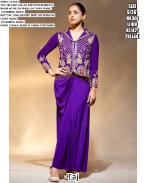 Cocktail Events Wear Premium Crepe Beautiful Beads Work Readymade Drape Suits