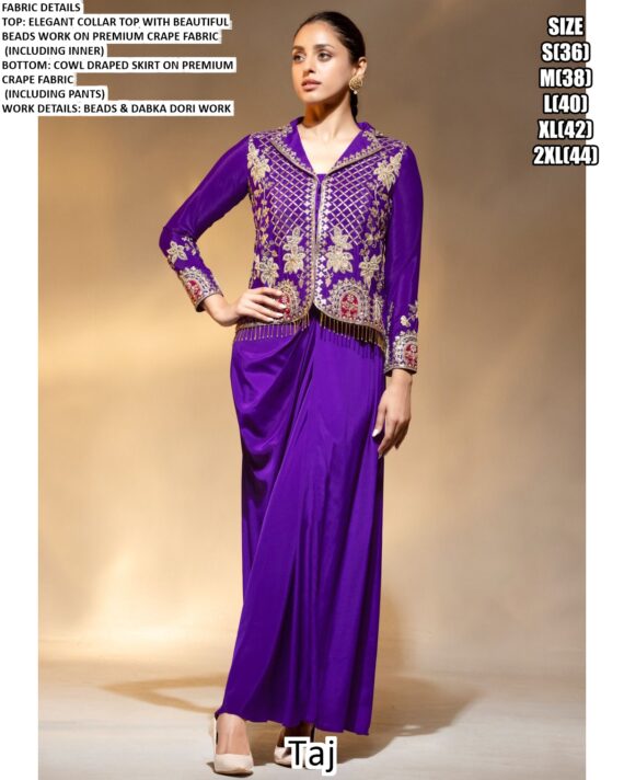 Cocktail Events Wear Premium Crepe Beautiful Beads Work Readymade Drape Suits