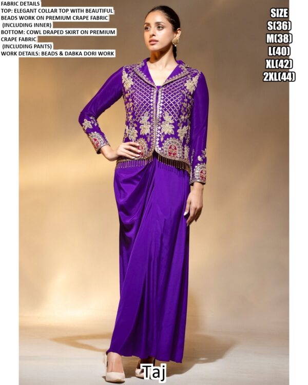 Cocktail Events Wear Premium Crepe Beautiful Beads Work Readymade Drape Suits
