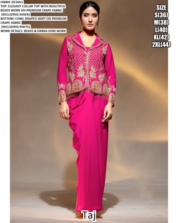 Cocktail Events Wear Premium Crepe Beautiful Beads Work Readymade Drape Suits