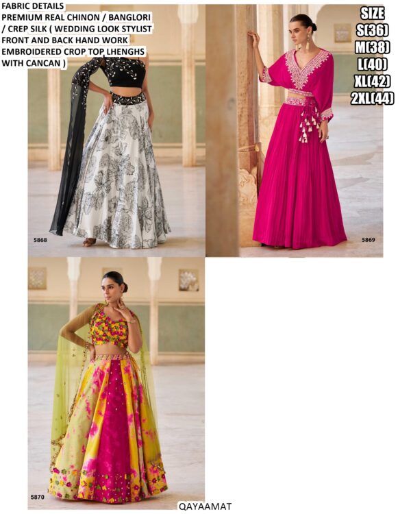 Bewitching Designer Crepe Silk Stylish Crop Top And Lehenga Sets For Weddings And Parties