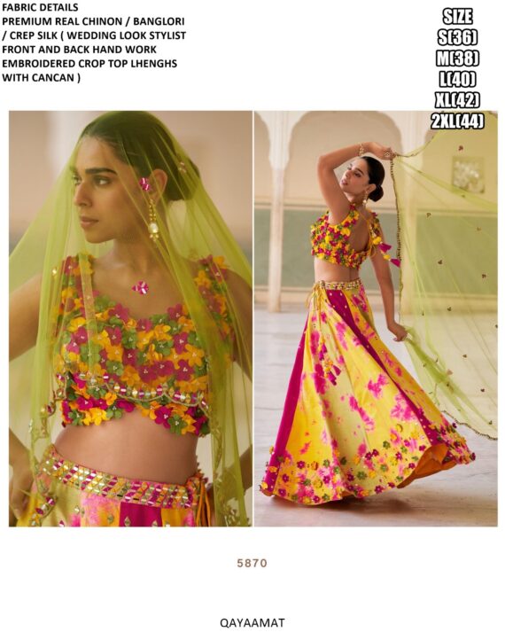 Bewitching Designer Crepe Silk Stylish Crop Top And Lehenga Sets For Weddings And Parties