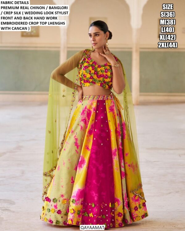 Bewitching Designer Crepe Silk Stylish Crop Top And Lehenga Sets For Weddings And Parties