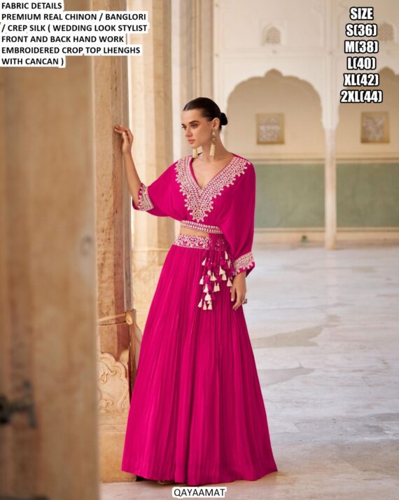 Bewitching Designer Crepe Silk Stylish Crop Top And Lehenga Sets For Weddings And Parties