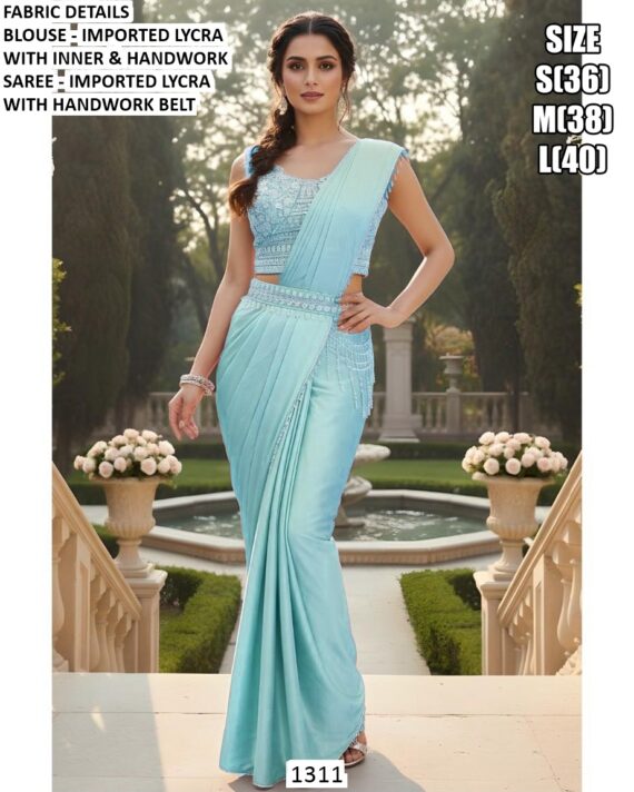 Keep Ahead In Style And Design With This Exotic Hand Worked Ready To Wear Sarees