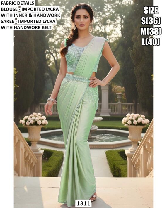 Keep Ahead In Style And Design With This Exotic Hand Worked Ready To Wear Sarees