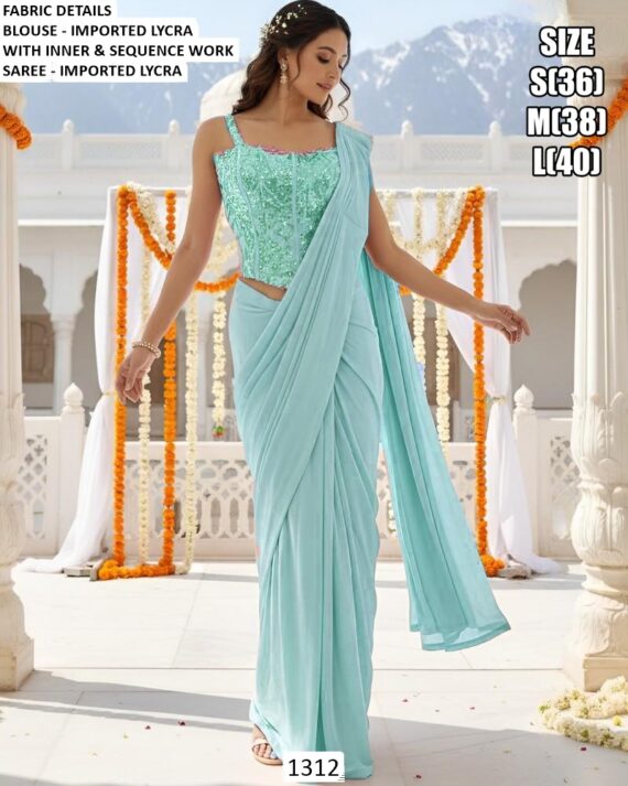 Keep Ahead In Style And Design With This Exotic Hand Worked Ready To Wear Sarees