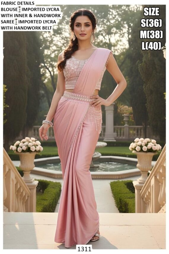 Keep Ahead In Style And Design With This Exotic Hand Worked Ready To Wear Sarees