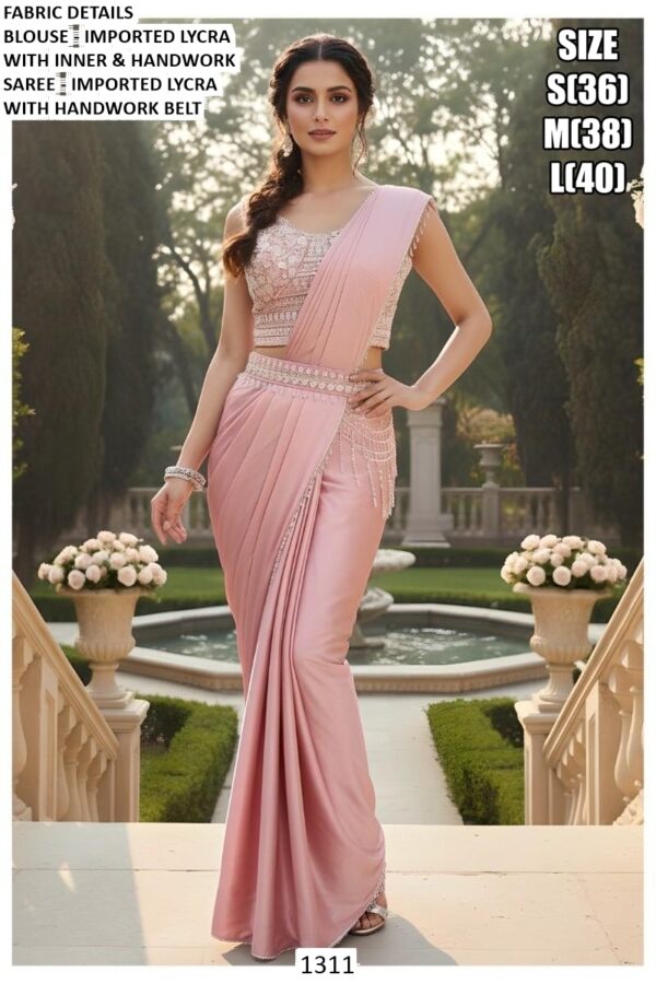 Keep Ahead In Style And Design With This Exotic Hand Worked Ready To Wear Sarees