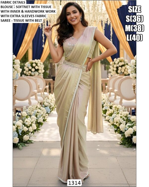 Slip Into Elegance With This Ready To Wear Saree, Pre-Stitched And Paired With A Blouse