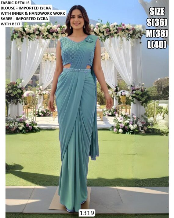 Shop Our Collection Of Plain Imported Lycra Ready To Wear Saree With Heavy Designer Blouse