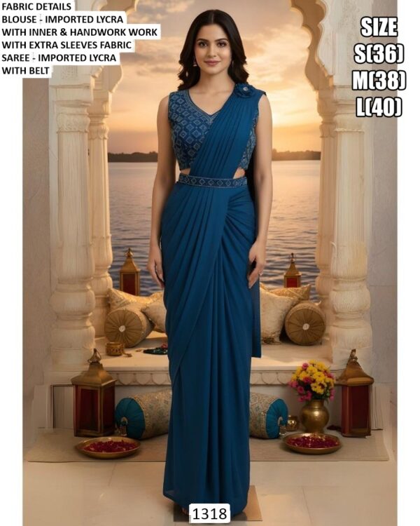 Shop Our Collection Of Plain Imported Lycra Ready To Wear Saree With Heavy Designer Blouse